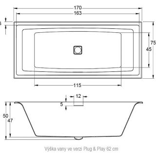Акриловая ванна Riho Still Square Plug and Play B100030005 R 170х75см белый